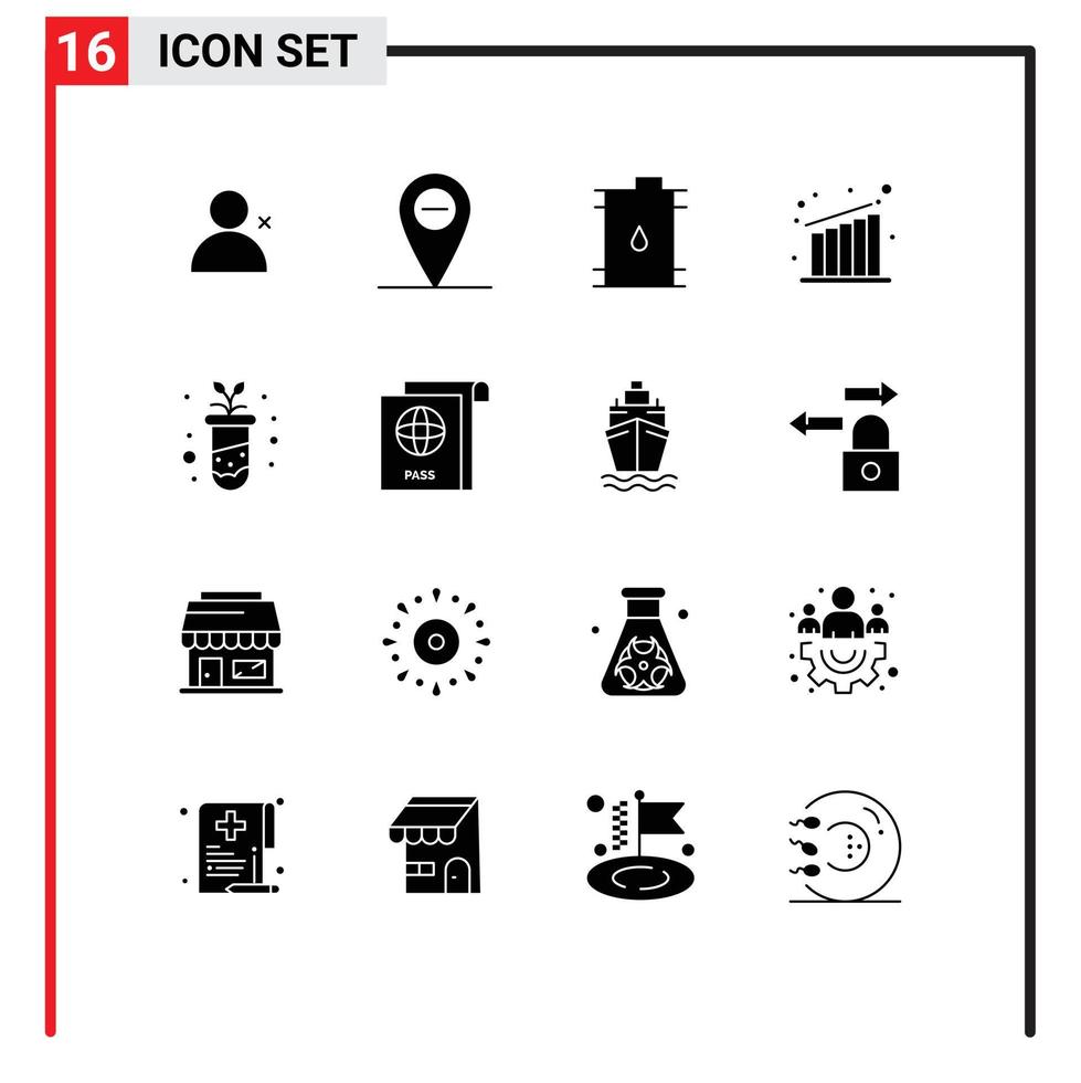 pack de lignes vectorielles modifiables de 16 glyphes solides simples d'études sur l'huile végétale de passeport éléments de conception vectoriels modifiables pour l'agriculture vecteur