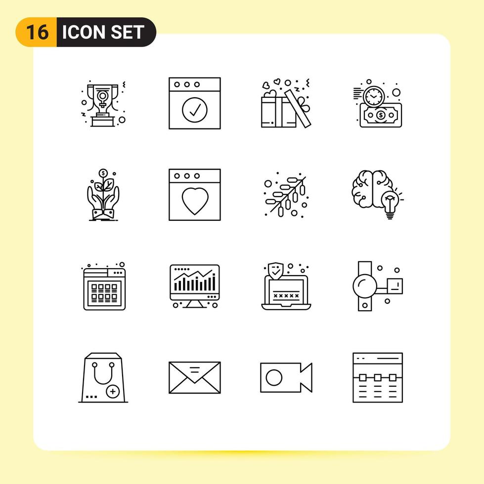 pack d'icônes vectorielles stock de 16 signes et symboles de ligne pour la croissance entreprise amour temps investissement éléments de conception vectoriels modifiables vecteur