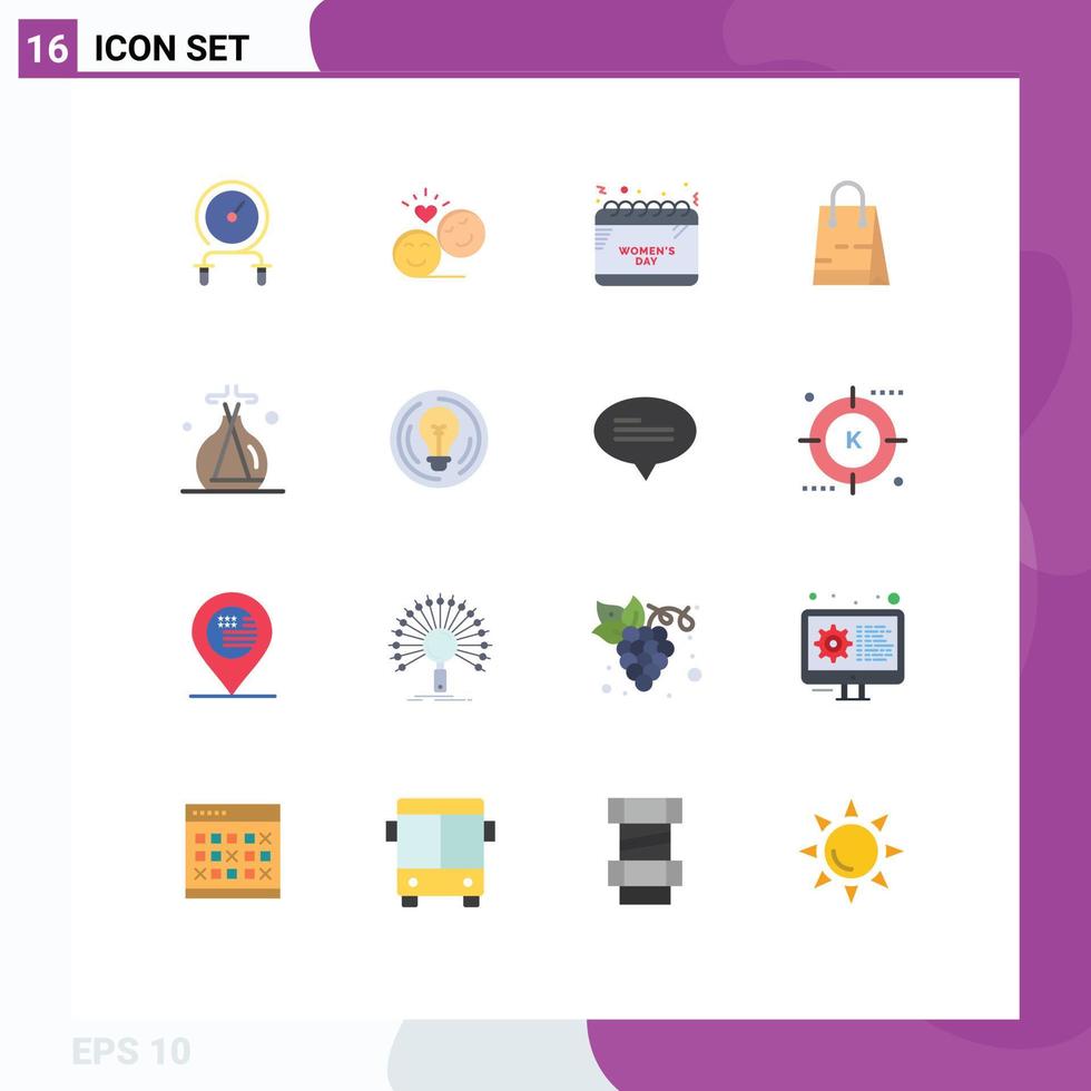 16 signes universels de couleur plate symboles de boutique ecommerce temps de sac emoji pack modifiable d'éléments de conception de vecteur créatif