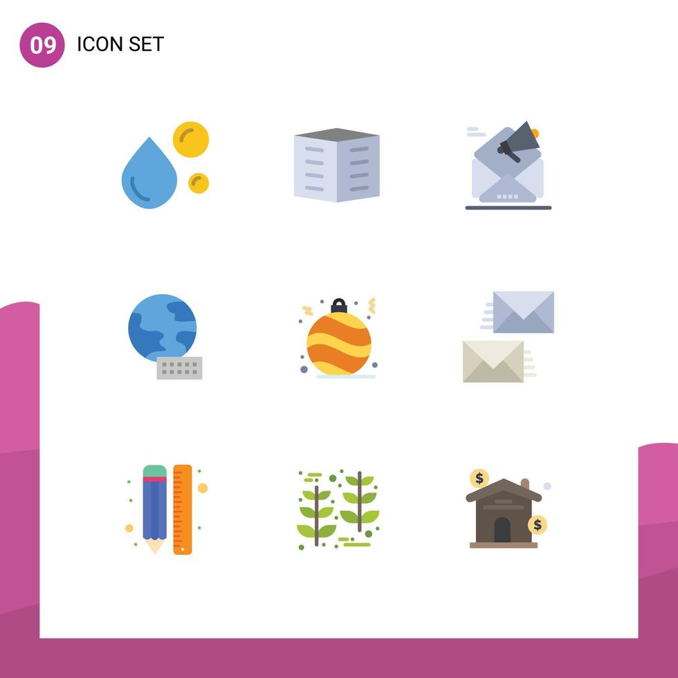 ensemble de pictogrammes de 9 couleurs plates simples de promotion de la société mondiale du logement marketing email éléments de conception vectoriels modifiables vecteur