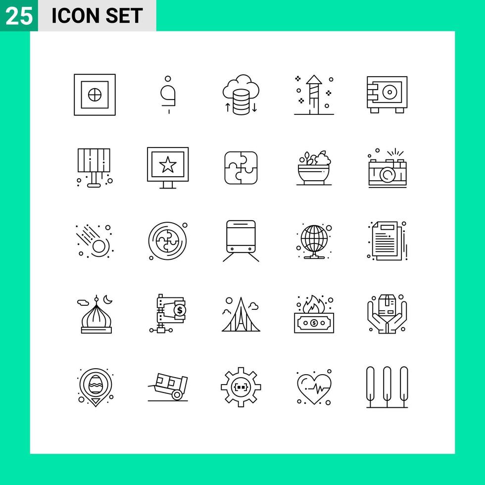 25 lignes universelles définies pour les applications web et mobiles lamp safe cloud network money holiday éléments de conception vectoriels modifiables vecteur