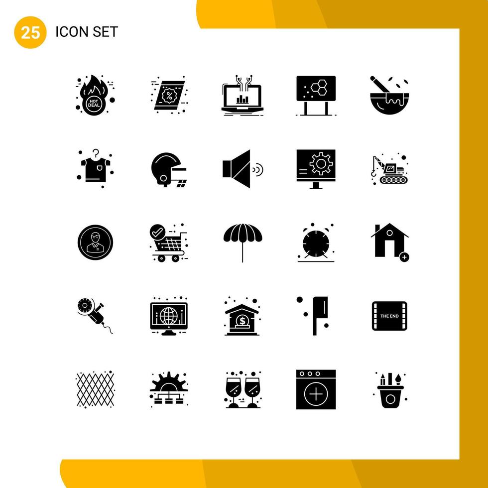 groupe de 25 signes et symboles de glyphes solides pour les éléments de conception vectoriels modifiables de la plate-forme de biologie de l'analyse chimique du crayon vecteur