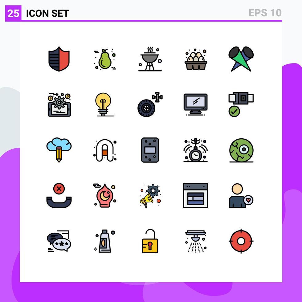 concept de couleur plate de 25 lignes remplies pour les sites Web mobiles et les applications en vedette des éléments de conception vectoriels modifiables de dîner d'oeufs légers de nourriture vecteur
