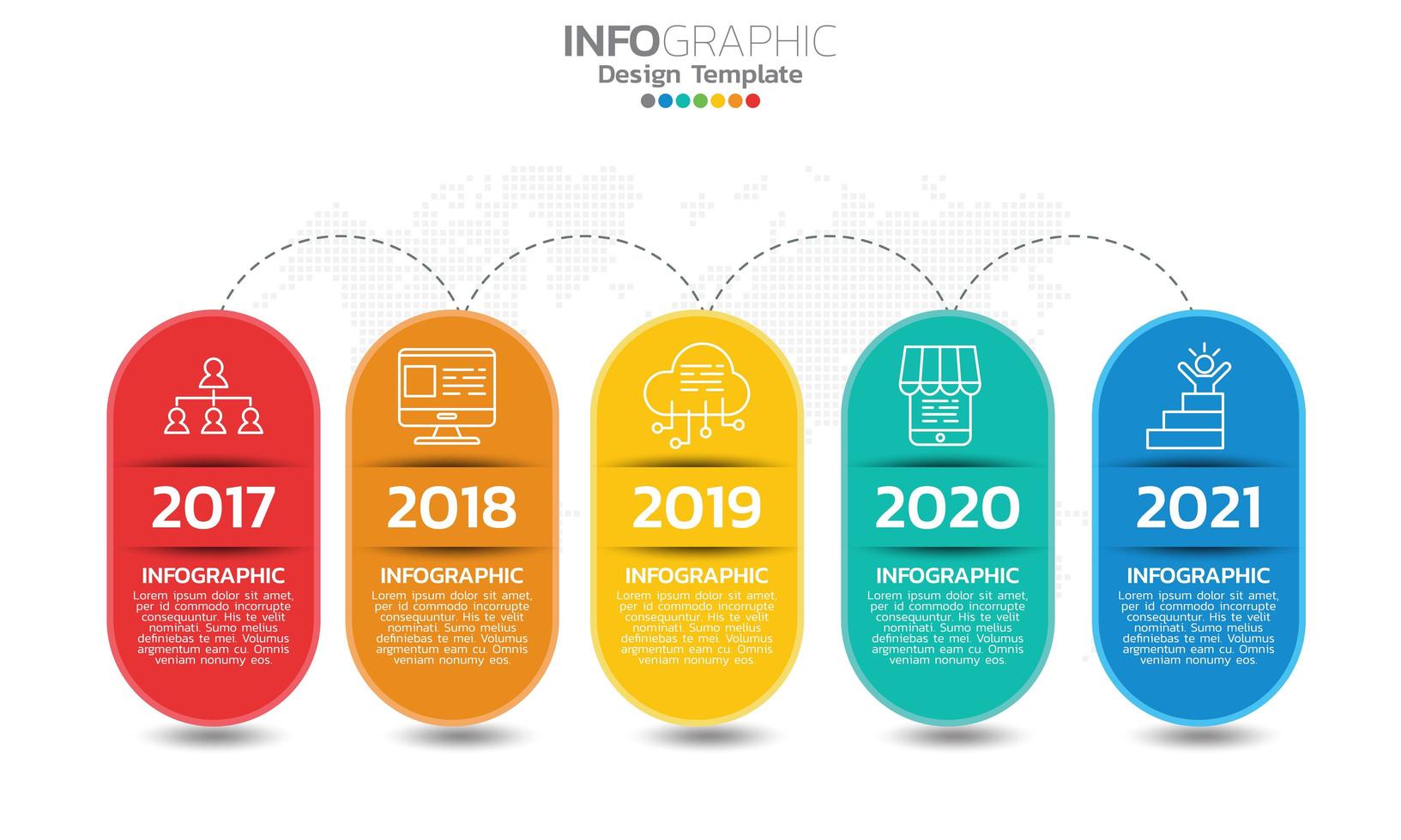 Éléments infographiques de la chronologie des affaires avec 5 sections ou étapes vecteur