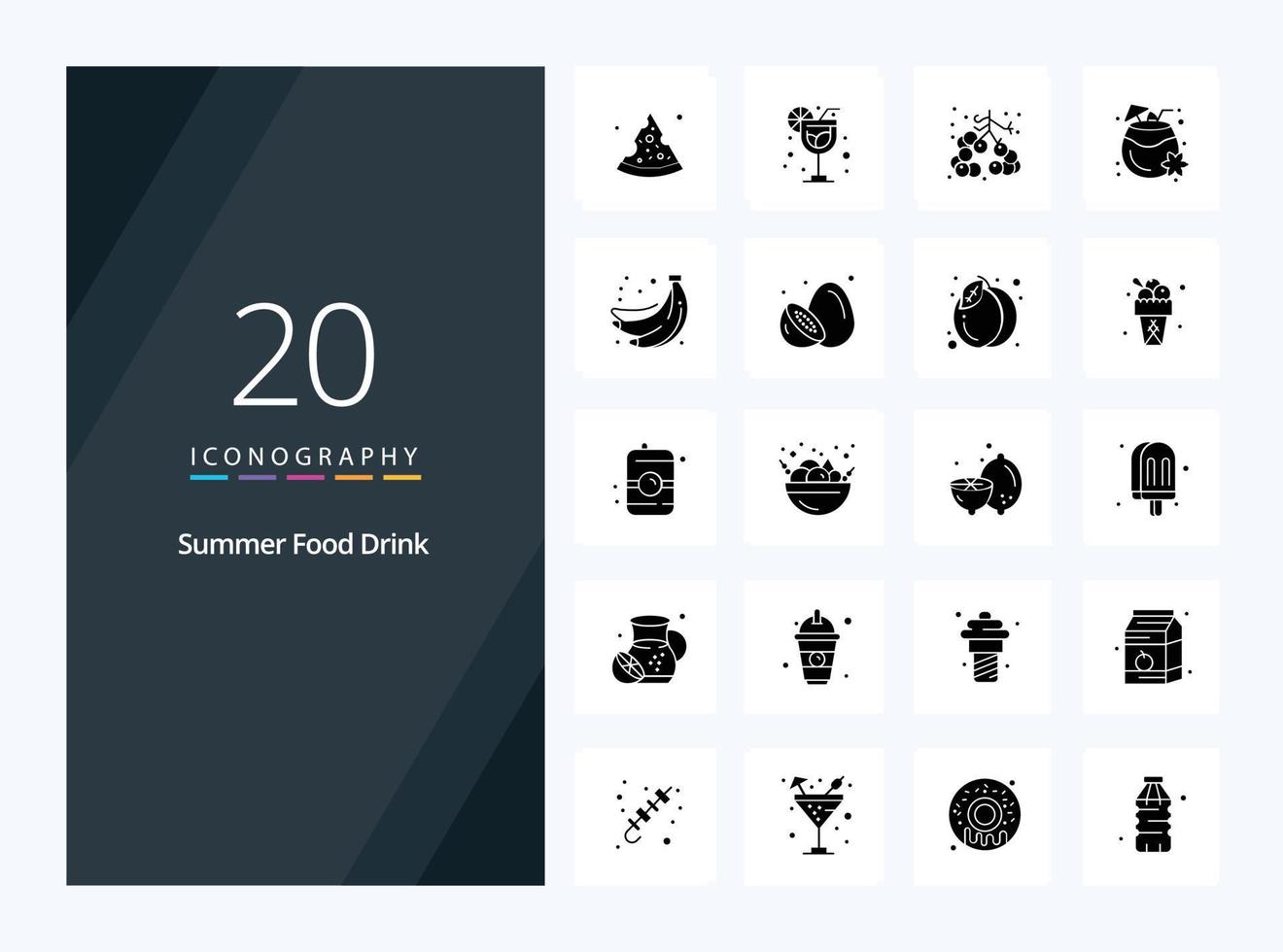 20 icône de glyphe solide de boisson alimentaire d'été pour la présentation vecteur