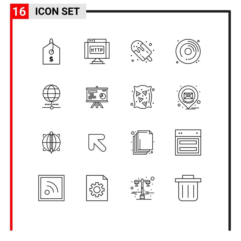 ensemble de 16 symboles d'icônes d'interface utilisateur modernes signes pour internet passe-temps dessert passe-temps cd éléments de conception vectoriels modifiables vecteur