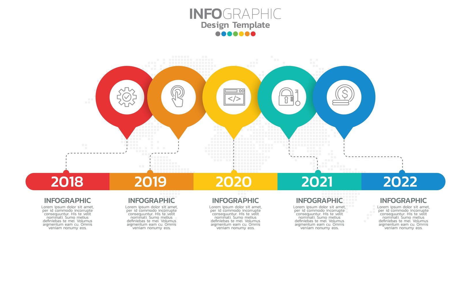 Éléments infographiques de la chronologie des affaires avec 5 sections ou étapes vecteur