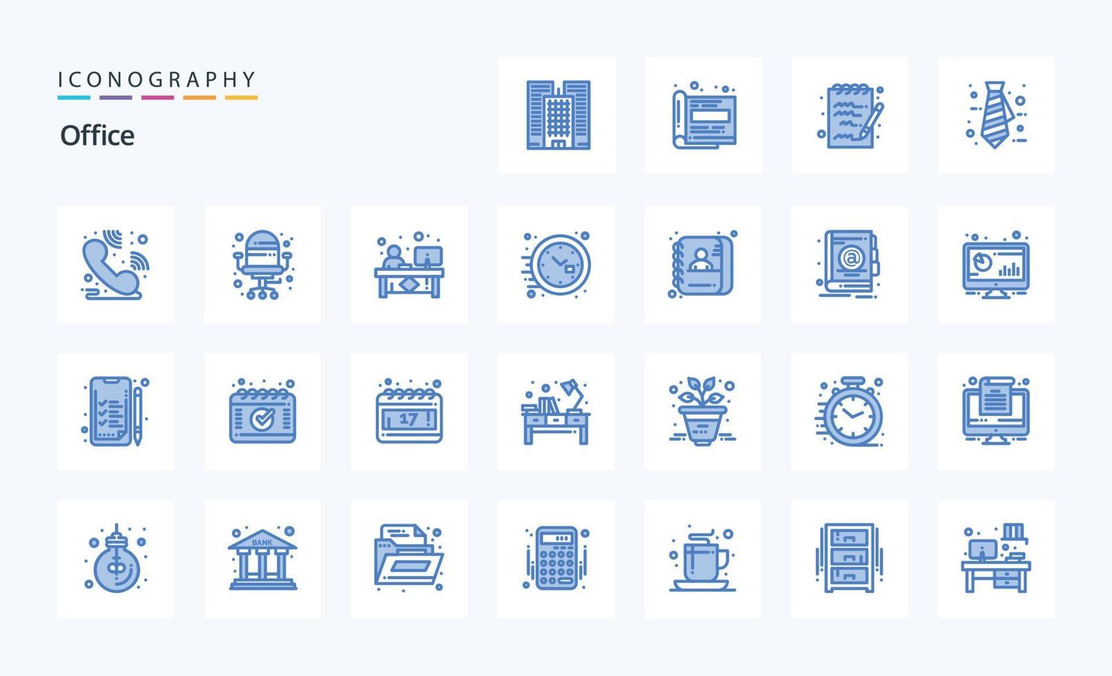 pack d'icônes bleues de 25 bureaux vecteur