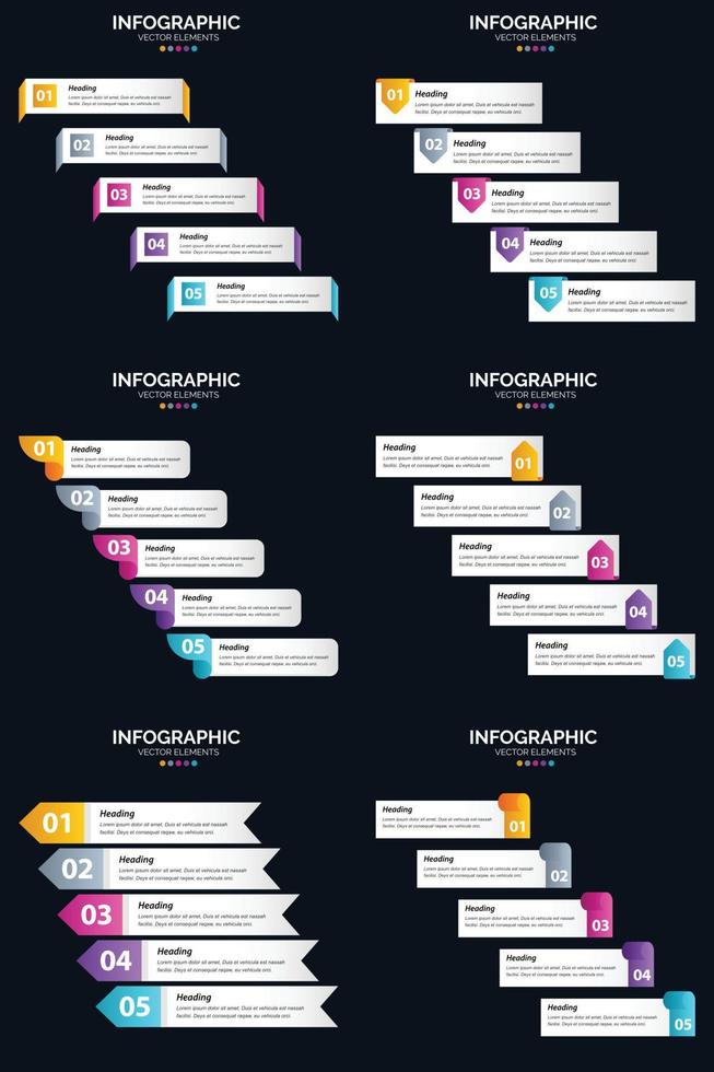 vecteur 6 infographie pack présentation modèle de diapositive 5 étapes cycle diagrammes et chronologies