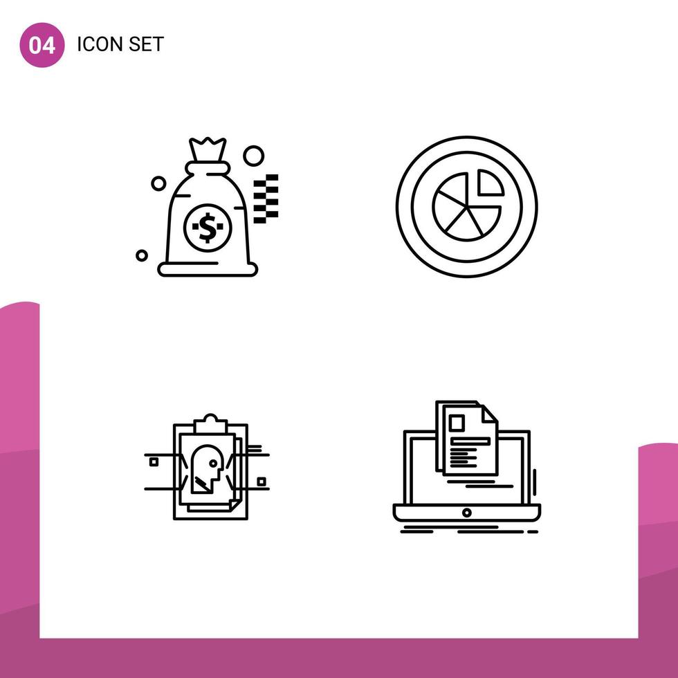 pack de lignes vectorielles modifiables de 4 couleurs plates remplies simples d'analyse de carte de sac tarte identifiant utilisateur éléments de conception vectoriels modifiables vecteur