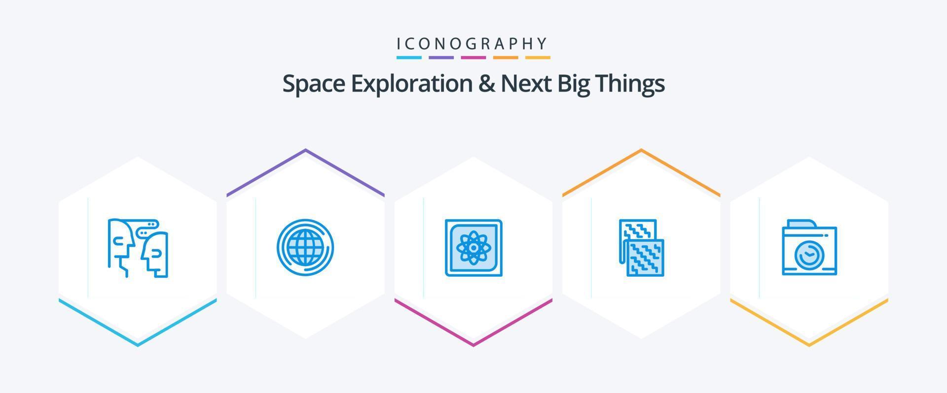 exploration de l'espace et prochaines grandes choses 25 pack d'icônes bleues, y compris le matériel. tissu. calcul. électronique. avenir vecteur