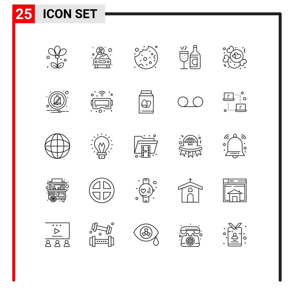 pack de lignes vectorielles modifiables de 25 lignes simples de boisson au chocolat louer des éléments de conception vectoriels modifiables en verre de pâques vecteur