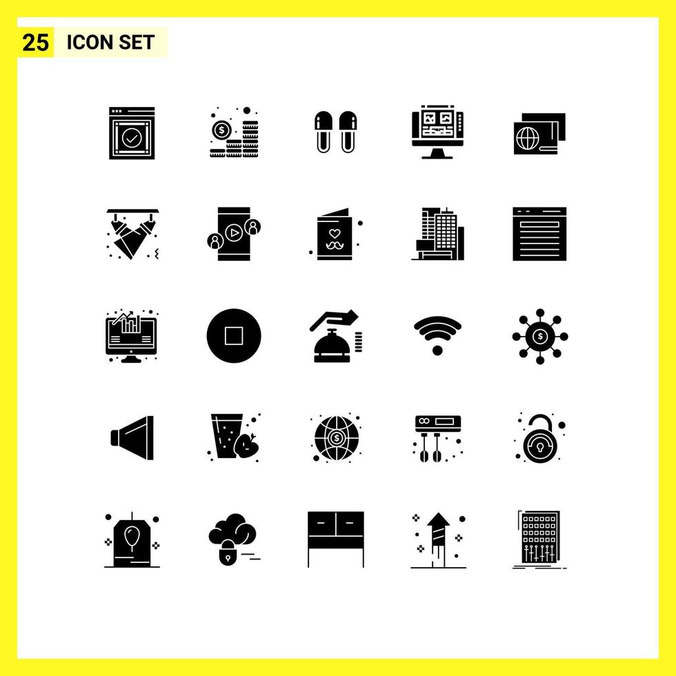 symboles d'icônes universels groupe de 25 glyphes solides modernes de galerie de pièces d'ordinateur écran relaxation éléments de conception vectoriels modifiables vecteur
