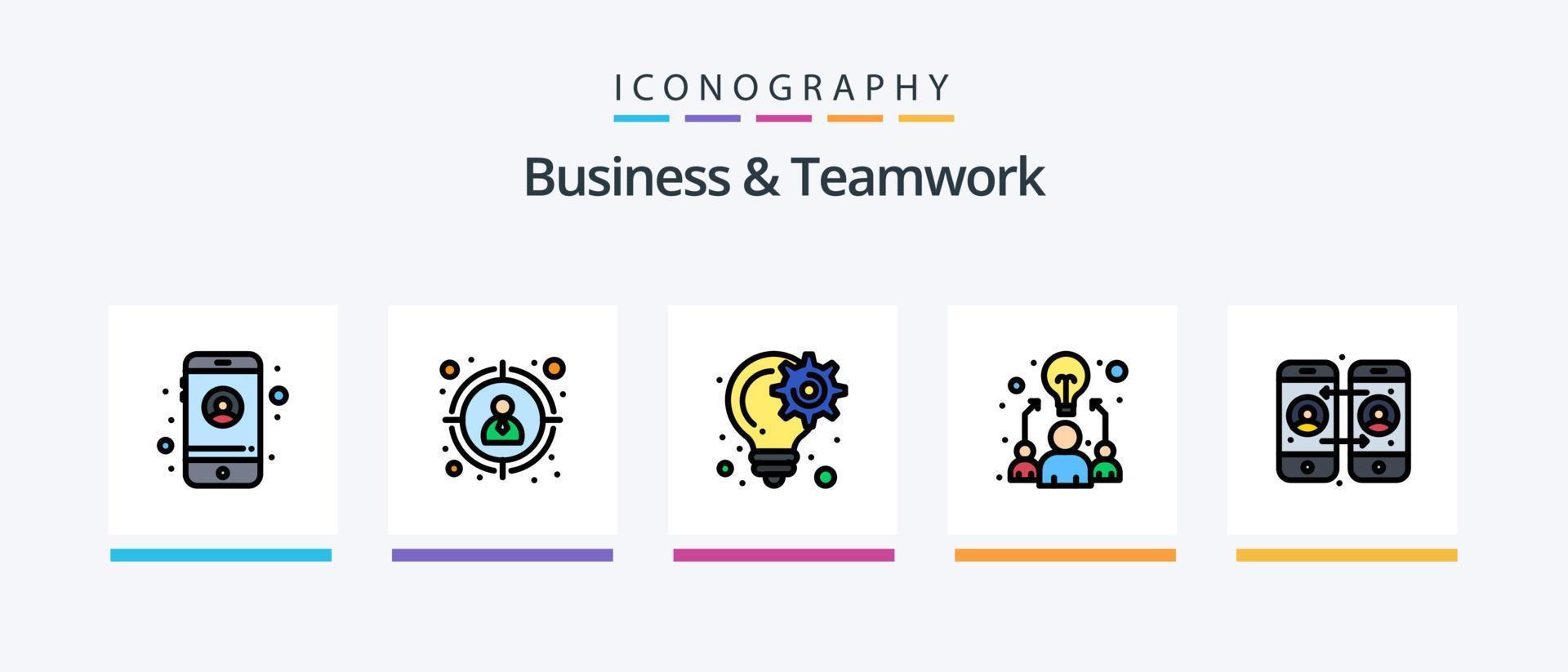 ligne d'affaires et de travail d'équipe remplie de 5 icônes, y compris le temps. calendrier. pièces de monnaie. la main d'oeuvre. feuille. conception d'icônes créatives vecteur