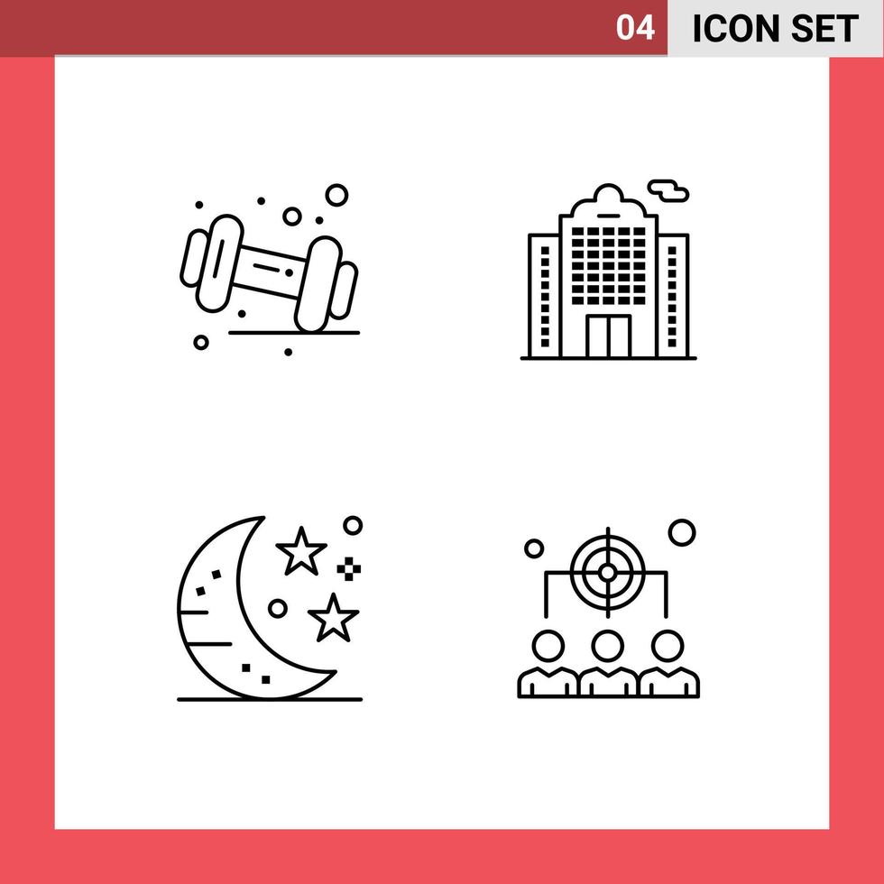 ensemble de 4 symboles d'icônes d'interface utilisateur modernes signes pour le régime alimentaire nuit gym maison entreprise éléments de conception vectoriels modifiables vecteur