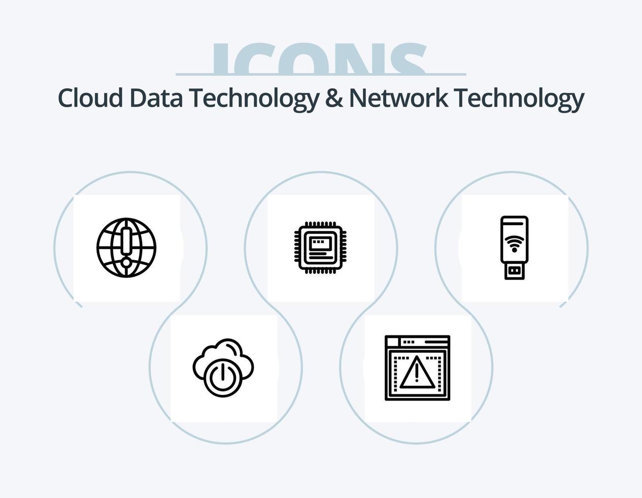 technologie de données cloud et ligne de technologie de réseau pack d'icônes 5 conception d'icônes. graphique. matériel. nuage. ordinateur portable. ordinateur vecteur