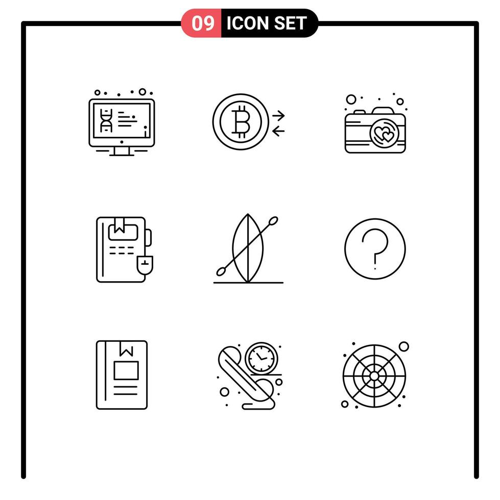 pack d'icônes vectorielles stock de 9 signes et symboles de ligne pour les éléments de conception vectoriels modifiables de l'éducation de plage de caméra de bateau de base vecteur