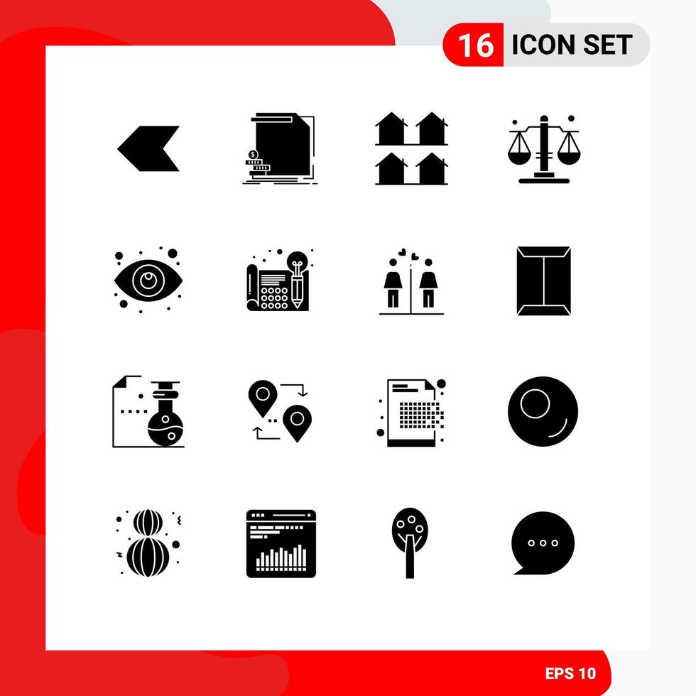 pack d'interface utilisateur de 16 glyphes solides de base d'éléments de conception vectoriels modifiables réels de justice de district de droit de recherche vecteur