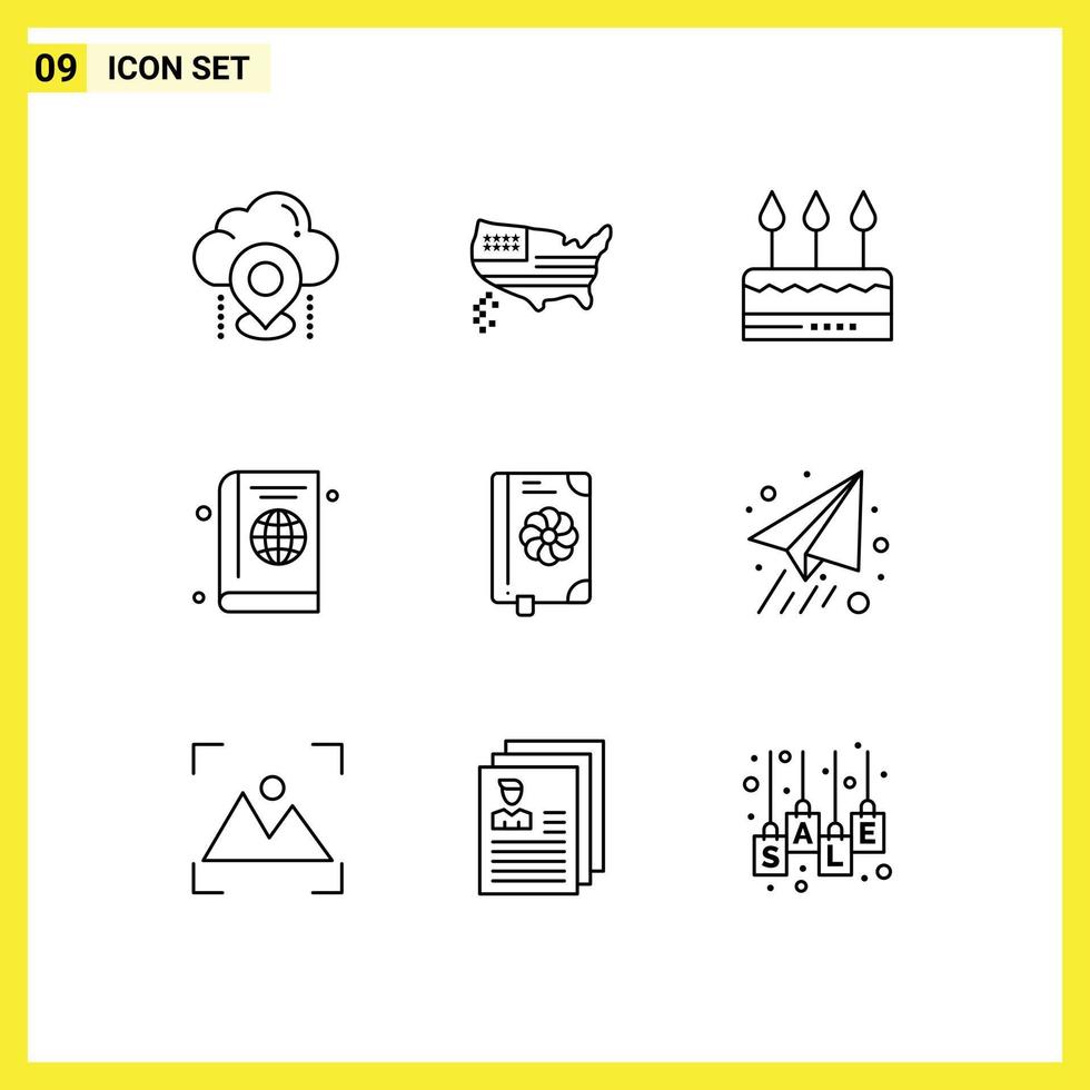 9 contours vectoriels thématiques et symboles modifiables du livre globe usa passeport vacances éléments de conception vectoriels modifiables vecteur