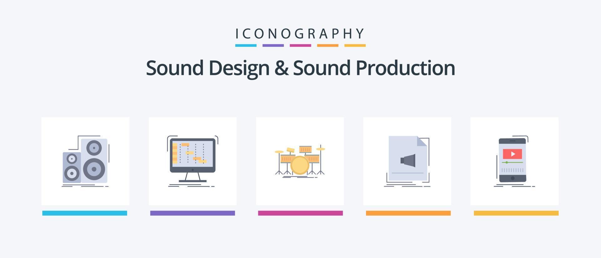conception sonore et production sonore pack d'icônes plat 5, y compris le format. l'audio. numérique. musical. instrument. conception d'icônes créatives vecteur