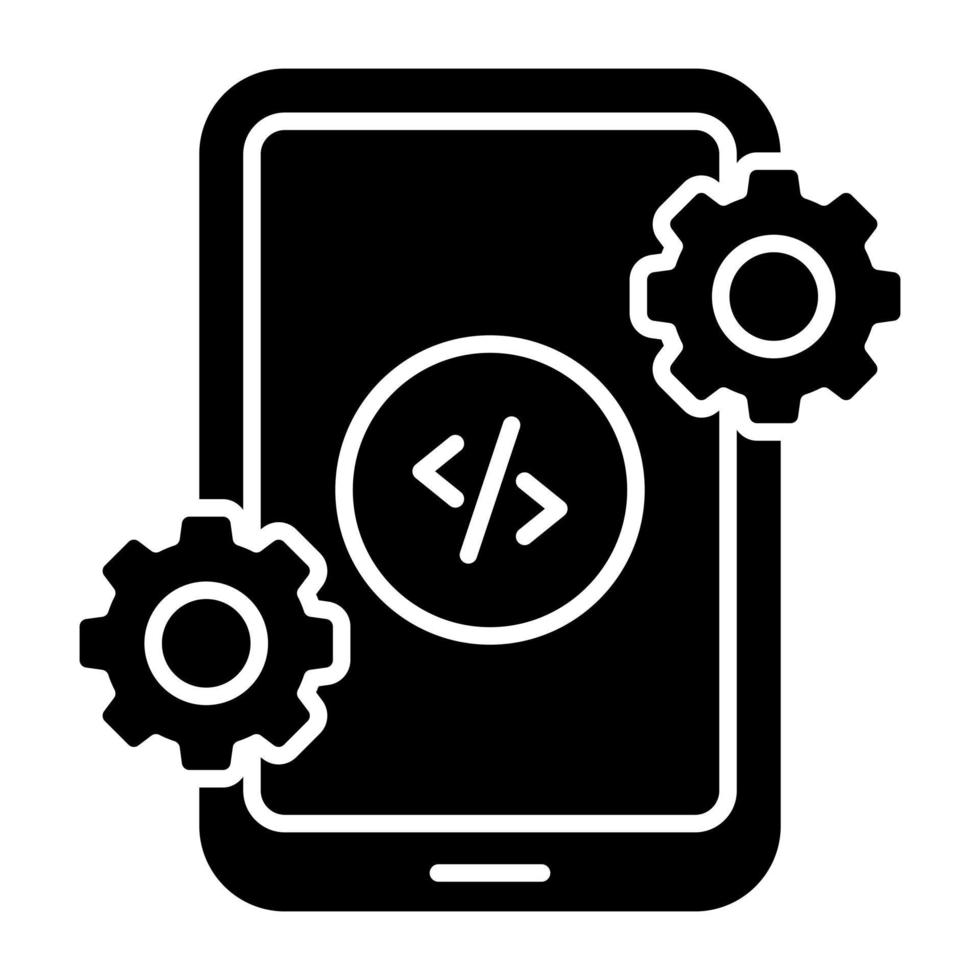 icône de conception de glyphe du développement de codage mobile vecteur