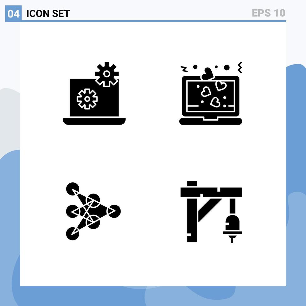 ensemble de pack de glyphes solides commerciaux pour ordinateur portable algorithme coeur romance bell éléments de conception vectoriels modifiables vecteur