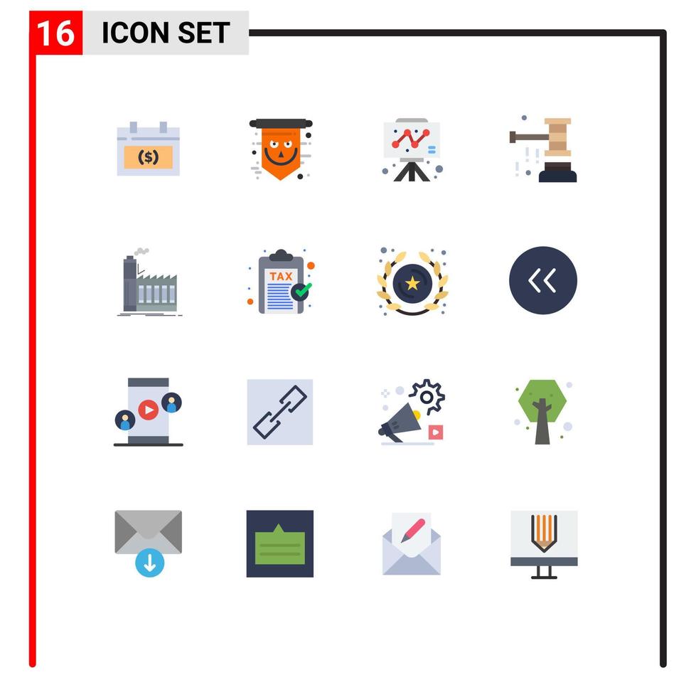 symboles d'icônes universels groupe de 16 couleurs plates modernes de vente tableau d'enchères crâne chaffer pack modifiable d'éléments de conception de vecteur créatif