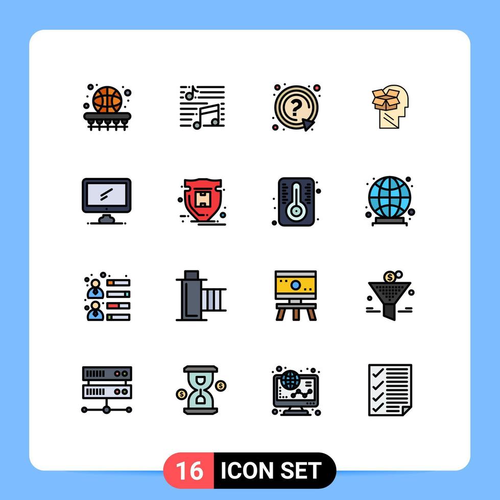 symboles d'icônes universels groupe de 16 lignes modernes remplies de couleurs plates de l'utilisateur unbox song box question éléments de conception vectoriels créatifs modifiables vecteur
