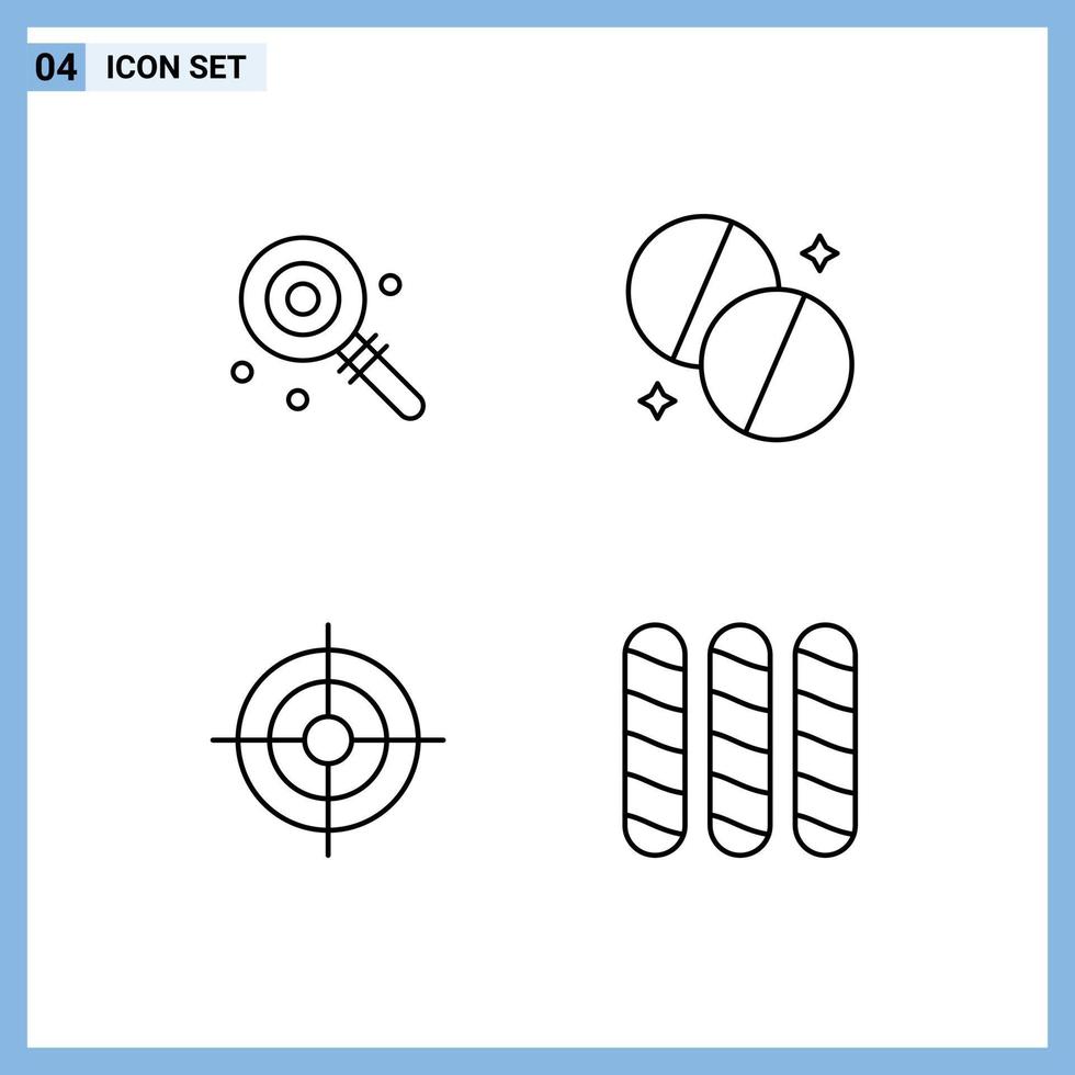 groupe de 4 couleurs plates remplies modernes définies pour les éléments de conception vectoriels modifiables de cible médicale sucrée vecteur