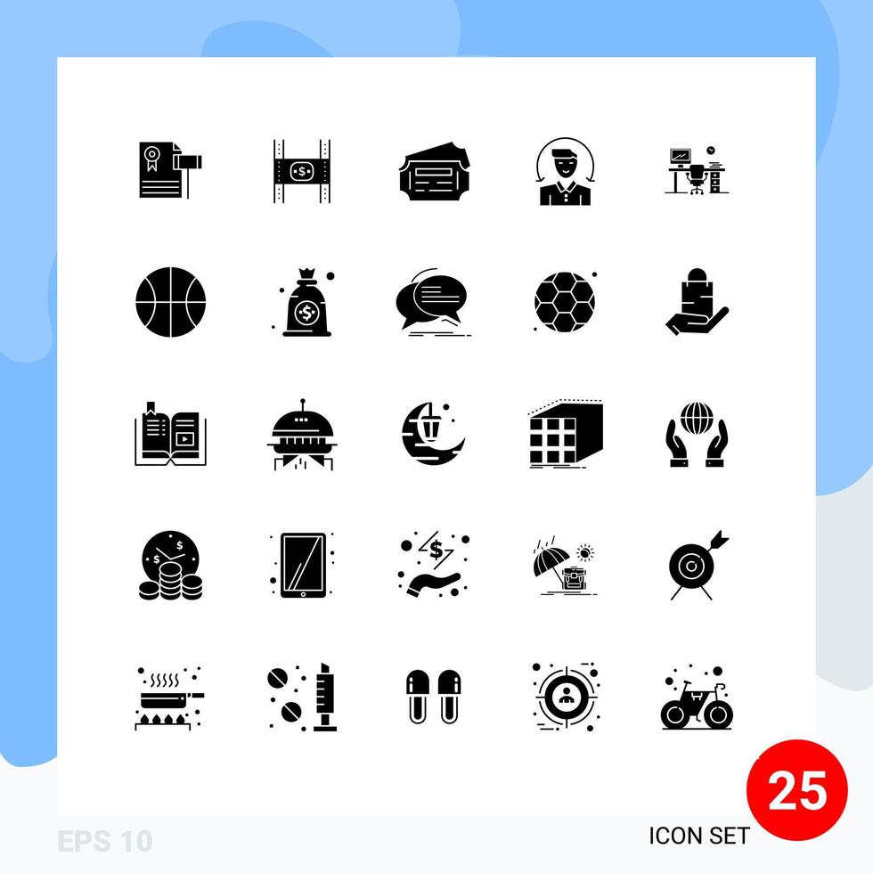 25 concept de glyphe solide pour les sites Web mobiles et applications bureau client argent station masculine éléments de conception vectoriels modifiables vecteur