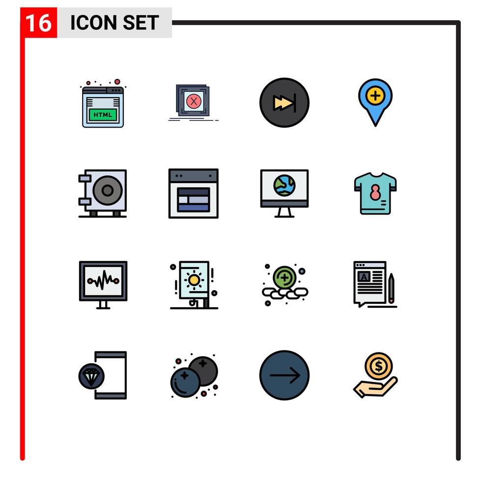 ensemble de 16 symboles d'icônes d'interface utilisateur modernes signes pour plus navigation serveur carte multimédia modifiable éléments de conception de vecteur créatif