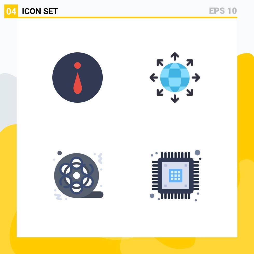 ensemble de 4 symboles d'icônes d'interface utilisateur modernes signes pour cercle cinéma connexion monde multimédia éléments de conception vectoriels modifiables vecteur