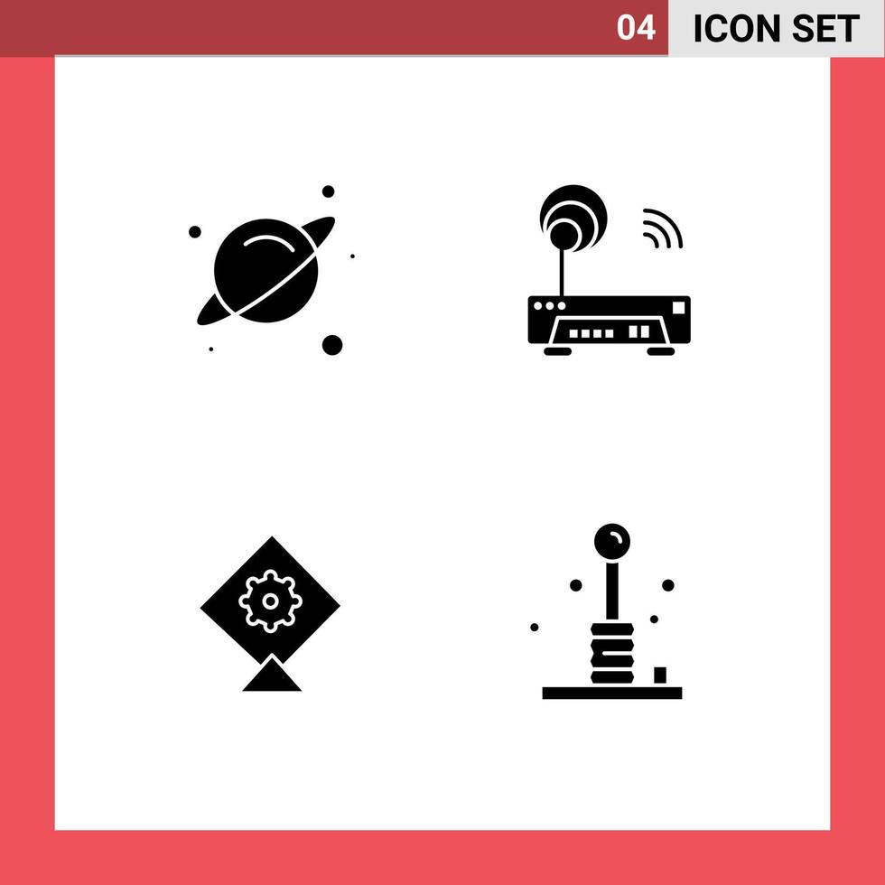 interface utilisateur pack de 4 glyphes solides de base de la planète arcade dispositif technologie jeux éléments de conception vectoriels modifiables vecteur