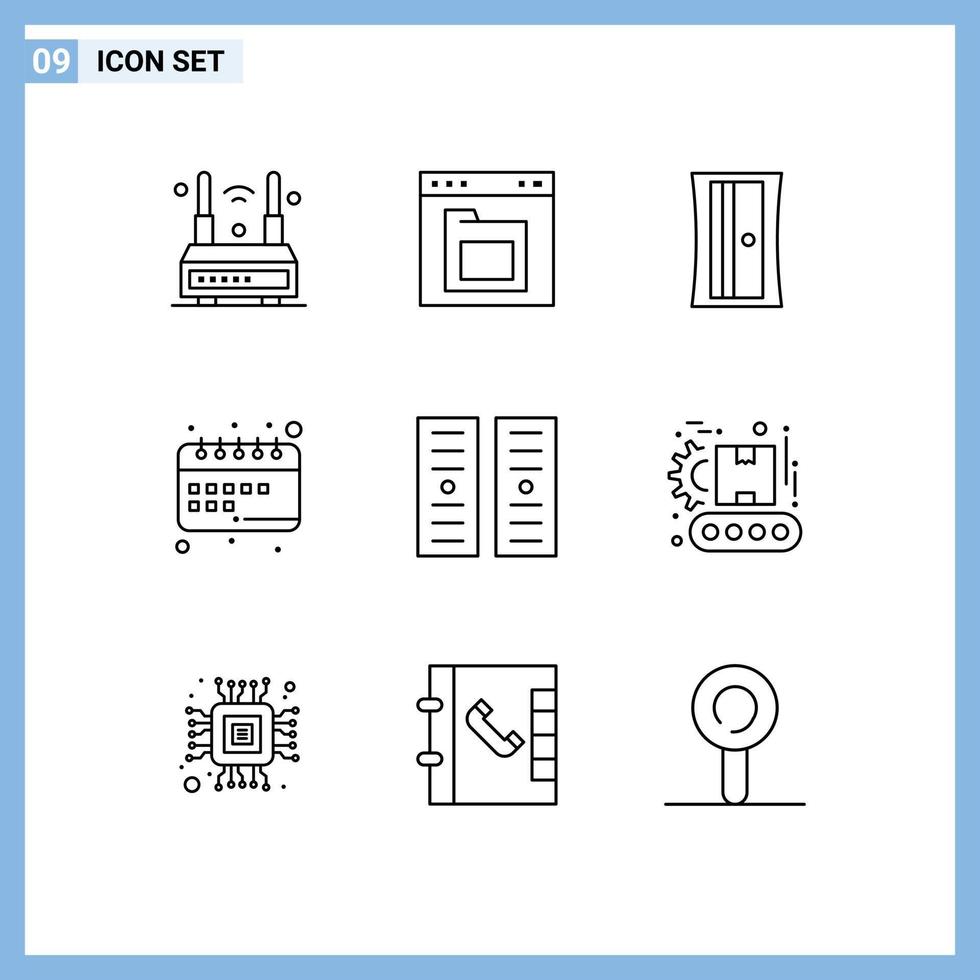 9 icônes créatives signes et symboles modernes du dossier de calendrier d'étude outil d'apprentissage éléments de conception vectoriels modifiables vecteur