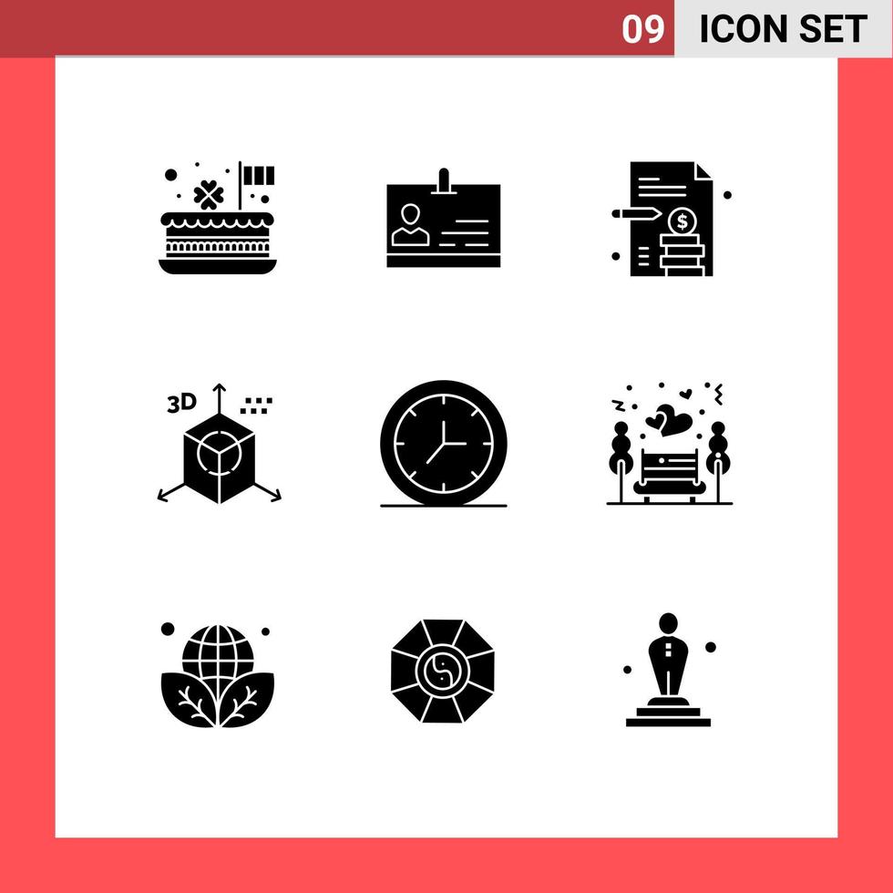 9 ensemble de glyphes solides universels pour les applications web et mobiles développement de badge de direction d'horloge codage éléments de conception vectoriels modifiables vecteur