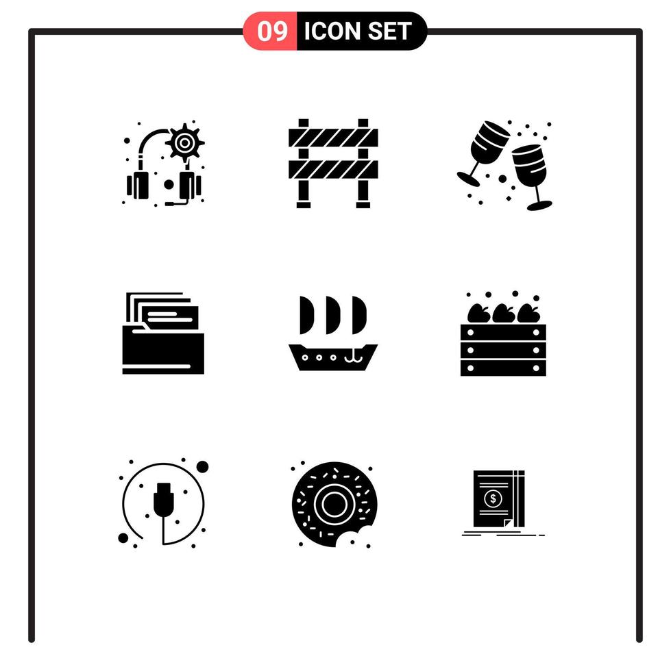 ensemble de 9 symboles d'icônes d'interface utilisateur modernes signes pour le dossier de document d'anniversaire argosy de navire éléments de conception vectoriels modifiables vecteur