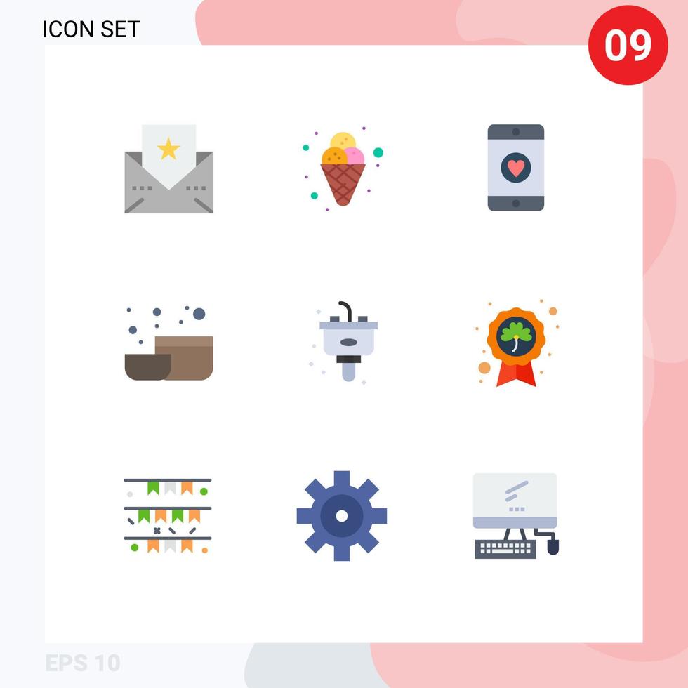 ensemble de 9 symboles d'icônes d'interface utilisateur modernes signes pour le jour cuisine amour outil de poubelle éléments de conception vectoriels modifiables vecteur
