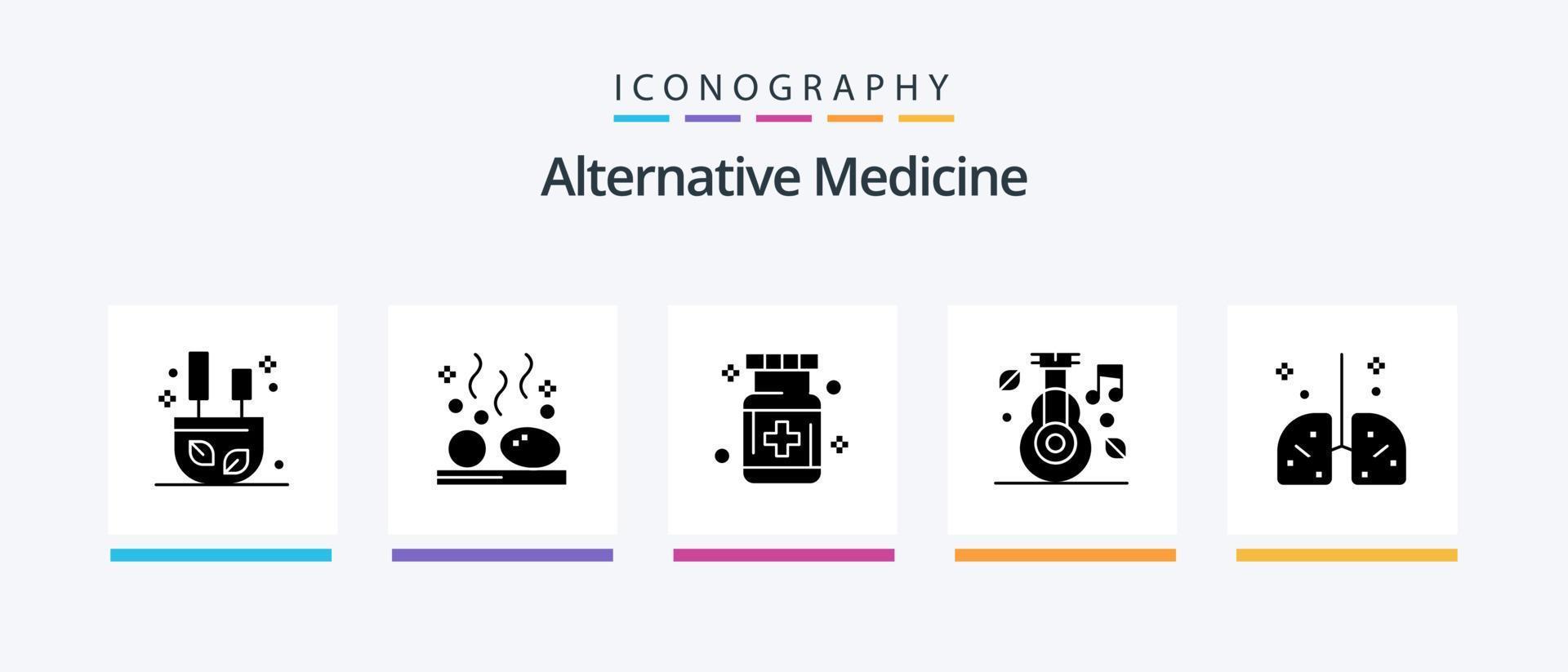 médecine alternative glyphe 5 pack d'icônes comprenant la médecine. soins de santé. bien-être. alternative. médical. conception d'icônes créatives vecteur
