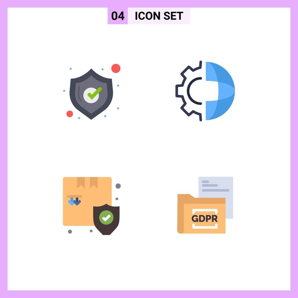 pack d'icônes plates de 4 symboles universels de développement des achats de sécurité traitement des éléments de conception vectoriels modifiables de sécurité vecteur