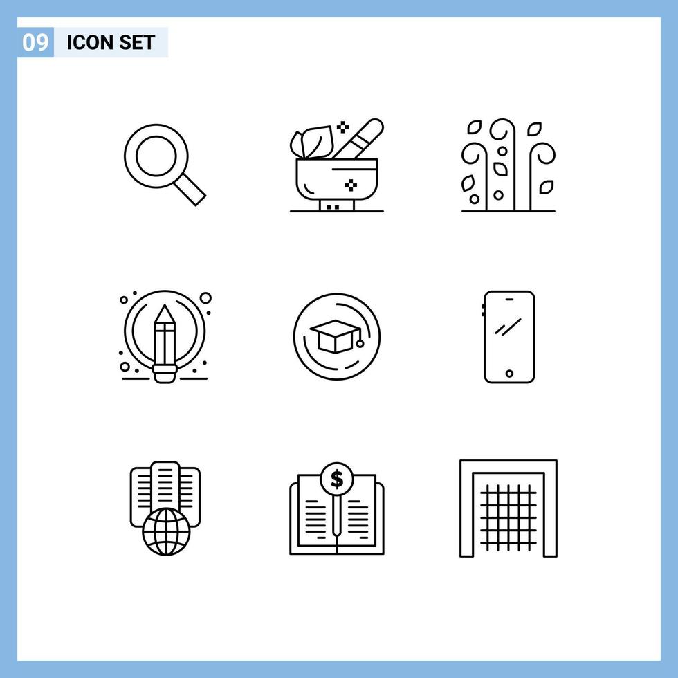 ensemble moderne de 9 contours et symboles tels que l'éducation crayon soufflant stylo écriture éléments de conception vectoriels modifiables vecteur