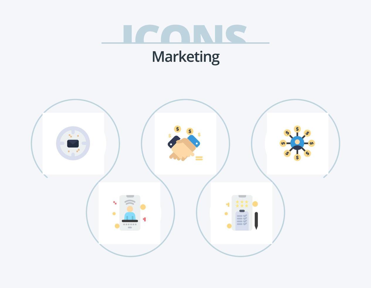 pack d'icônes plat marketing 5 conception d'icônes. argent. vente. finance. ventes. commercialisation vecteur
