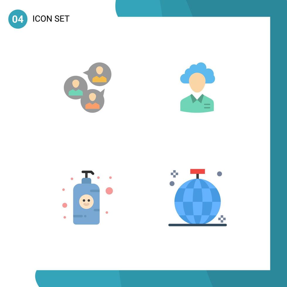 ensemble moderne de 4 icônes et symboles plats tels que des éléments de conception vectoriels modifiables de ressources de nuage de groupe de gestionnaire de groupe de discussion vecteur