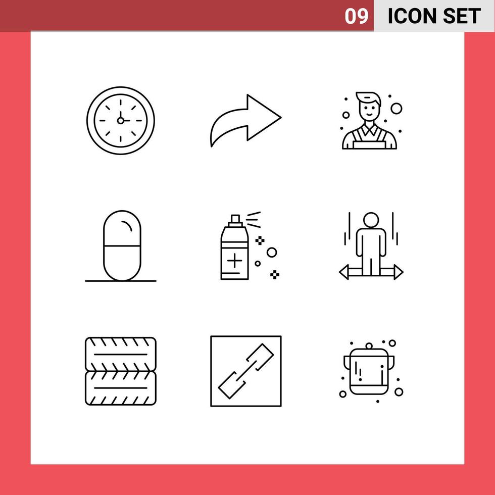 9 signes de contour universel symboles de l'homme comprimés de nettoyage des murs de pulvérisation éléments de conception vectoriels modifiables vecteur