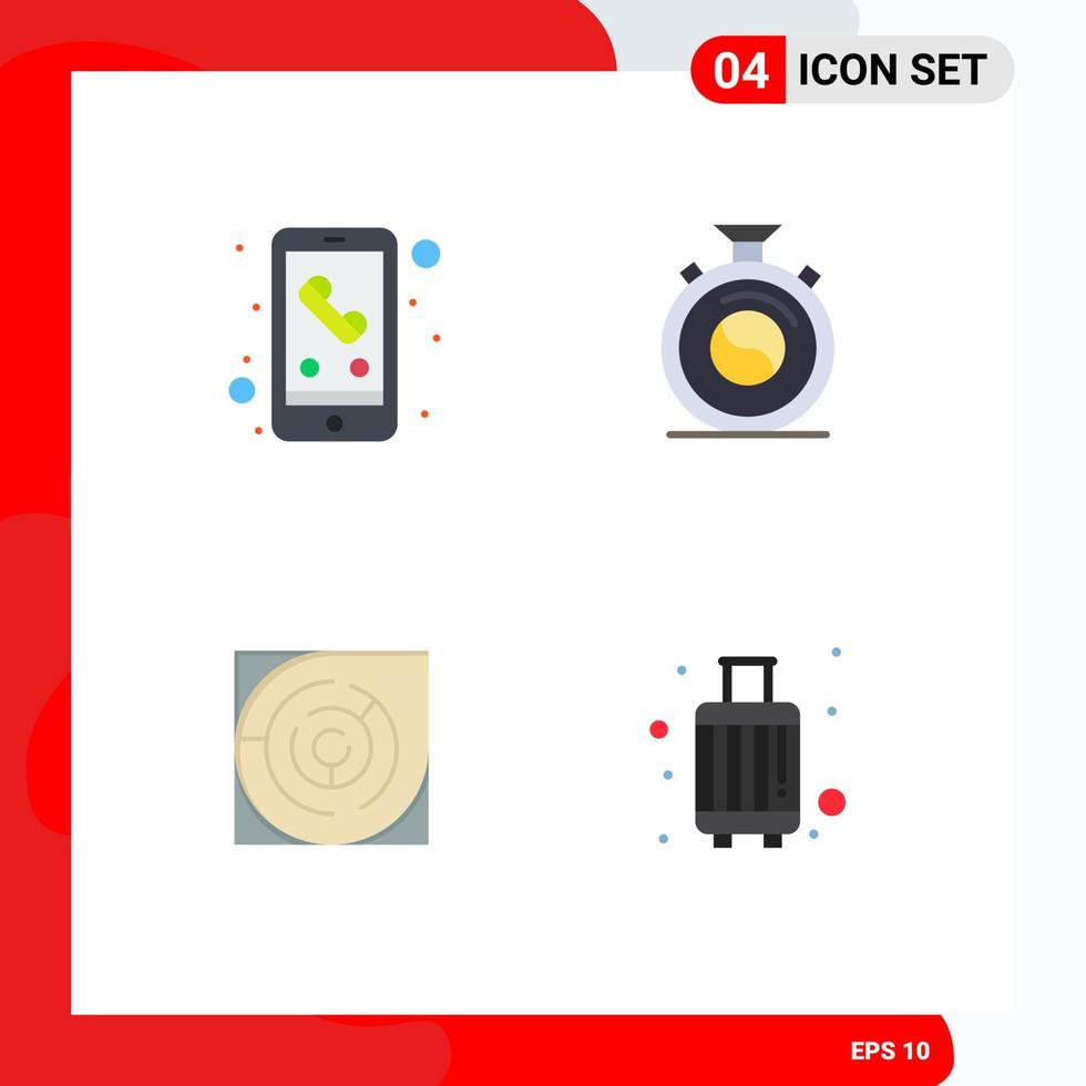 ensemble de 4 icônes vectorielles plates sur la grille pour la carte d'appel stratégie de méditation de téléphone intelligent éléments de conception vectoriels modifiables vecteur