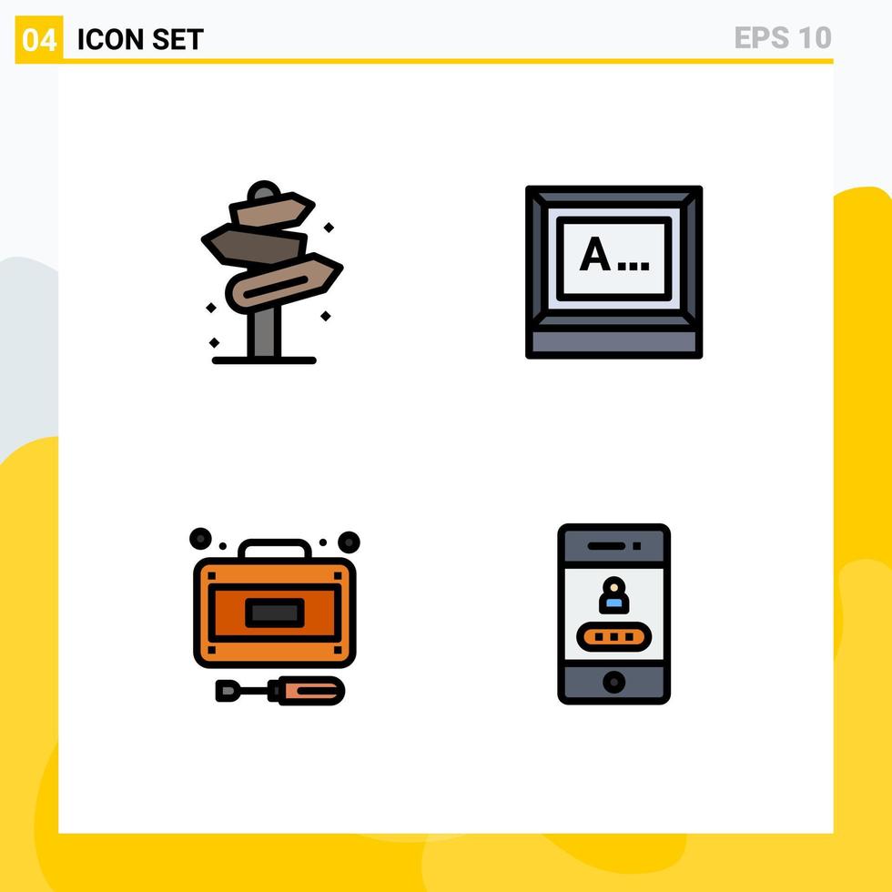 4 interface utilisateur fillline pack de couleurs plates de signes et symboles modernes de développement de plage signe typage réparations éléments de conception vectoriels modifiables vecteur