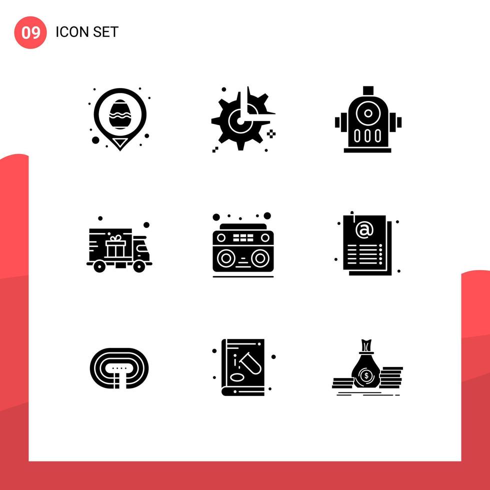 groupe de 9 signes et symboles de glyphes solides pour la configuration du camion de musique expédition livraison éléments de conception vectoriels modifiables vecteur