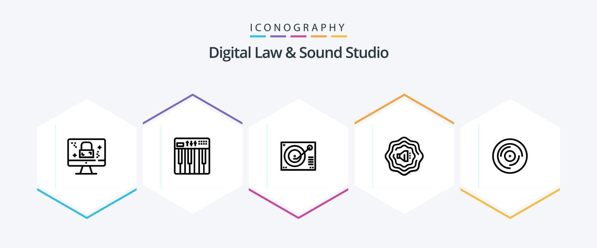 loi numérique et pack d'icônes de 25 lignes de studio de son, y compris la jonglerie. battre. musique. accoustique. joueur vecteur