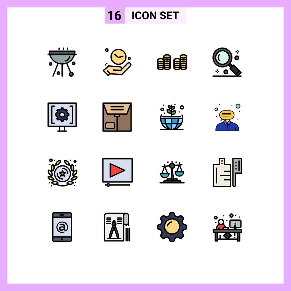 ensemble de 16 lignes vectorielles remplies de couleur plate sur la grille pour le temps de recherche de contact grossissant l'interface éléments de conception vectoriels créatifs modifiables vecteur