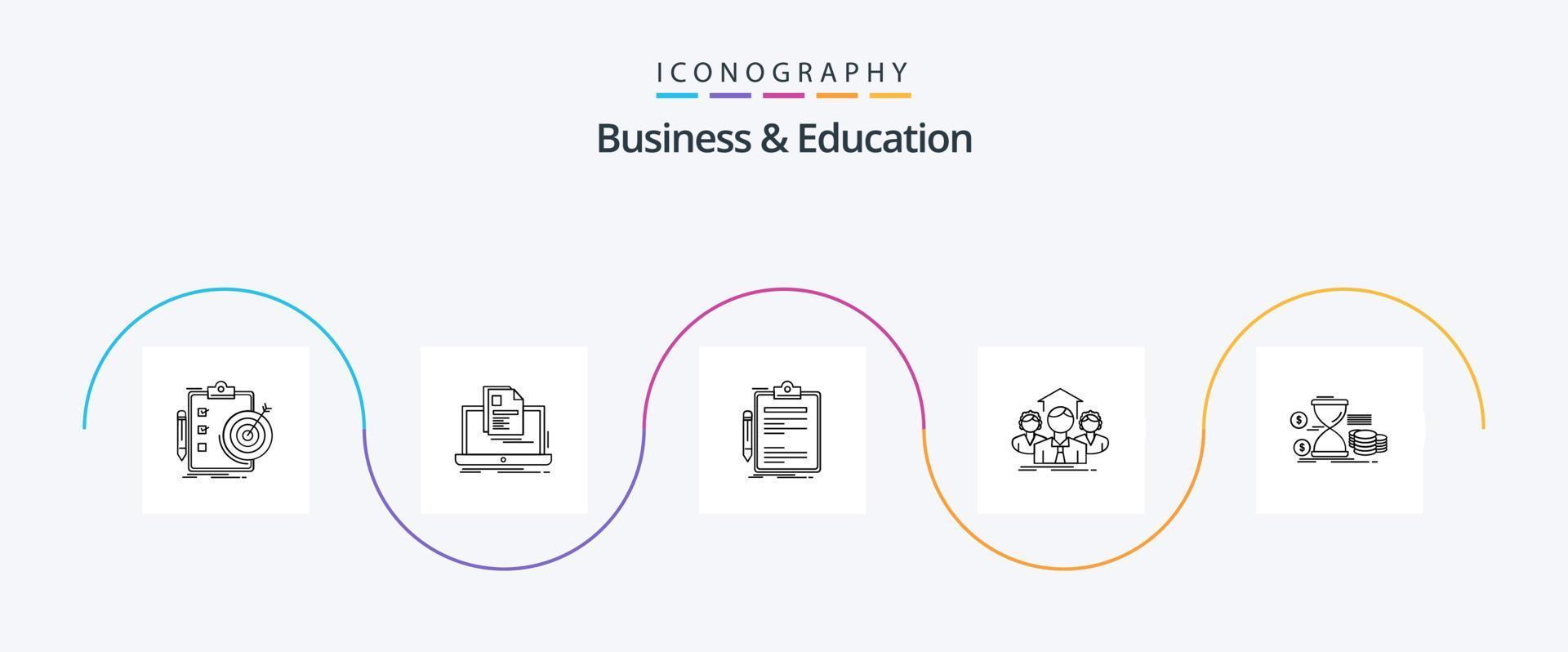 pack d'icônes ligne 5 pour les affaires et l'éducation, y compris le travail d'équipe. équipe. imprimer. planche à pince. entreprise vecteur