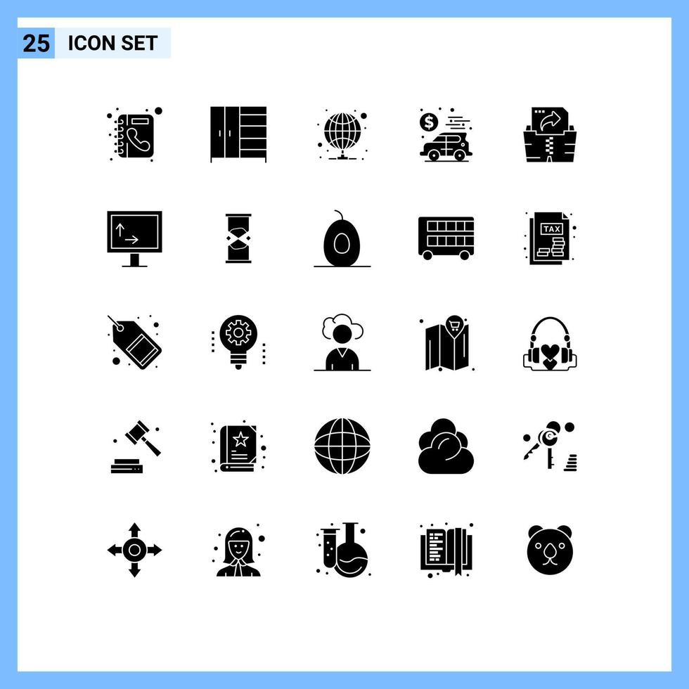 25 glyphes solides vectoriels thématiques et symboles modifiables du dossier informatique éléments de conception vectoriels modifiables de voiture d'argent internet vecteur